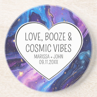Posavasos Personalizado Amor, Booze y Boda de Vibes Cósmicas