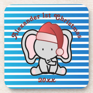 Posavasos Personalizado Azul Nombra Niño Primera Navidad 202