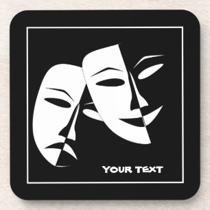 Posavasos Personalizado blanco negro de tragedia de comedia