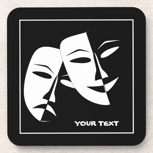 Posavasos Personalizado blanco negro de tragedia de comedia  (Frente)