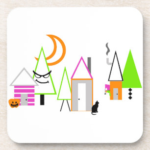 Posavasos personalizado de aldea de halloween naranja negro