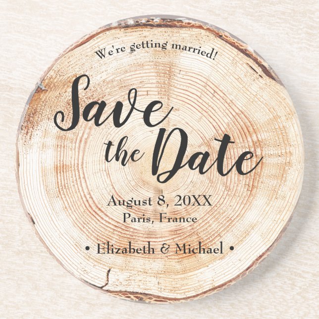 Posavasos Personalizado de disco de madera Guardar la fecha  (Frente)