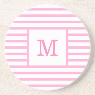 Posavasos Personalizado de franjas rosadas y blancas Monogra