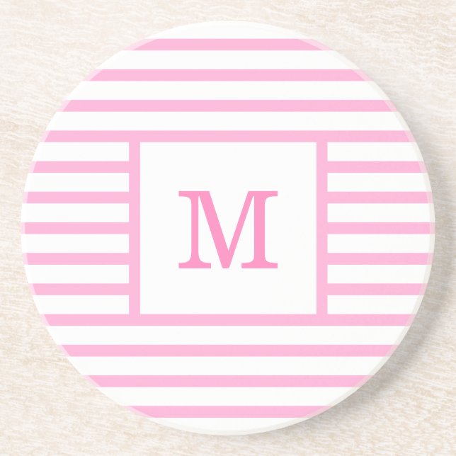 Posavasos Personalizado de franjas rosadas y blancas Monogra (Frente)