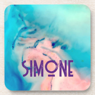 Posavasos personalizado de mármol rosa giratoria azul Aserra