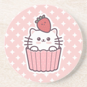 Posavasos Personalizado de tarta de gatos de fresa de Kawaii