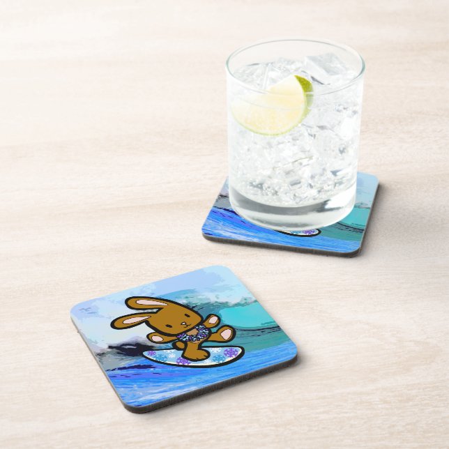Posavasos Personalizado de vacaciones de conejo de surf de H (Lado Derecho)