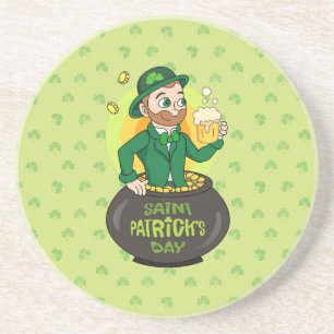 Posavasos Personalizado leprechaun en una olla de oro sosten