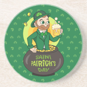 Posavasos Personalizado leprechaun en una olla de oro sosten