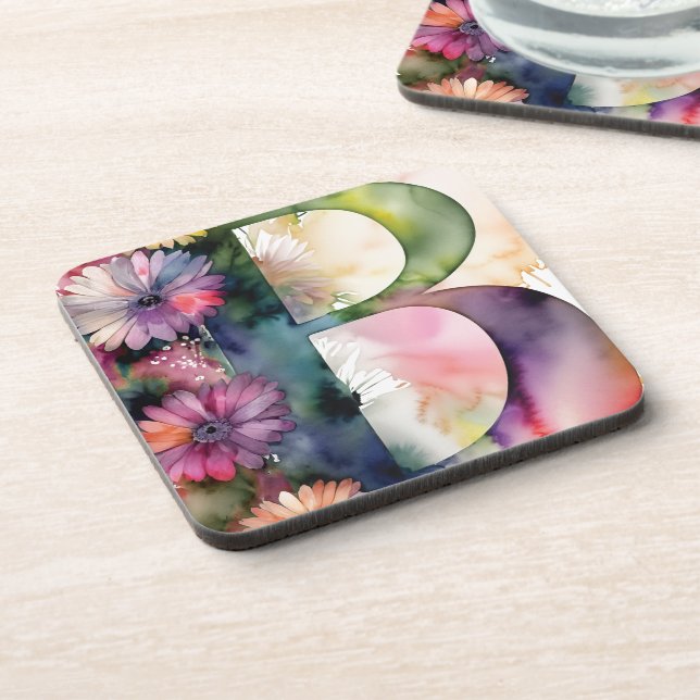 Posavasos Personalizado Monograma Tono de joyería Floral (Lado Izquierdo)