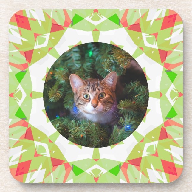 Posavasos Personalizado Naranja Verde Rojo Feliz Mascota de  (Frente)