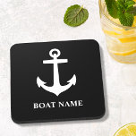 Posavasos Personalizado Nombre del barco Negro y Cuadrado Bl<br><div class="desc">Personalizado Nombre Barco Negro y Cuadrado Blanco Cork Atrás.</div>
