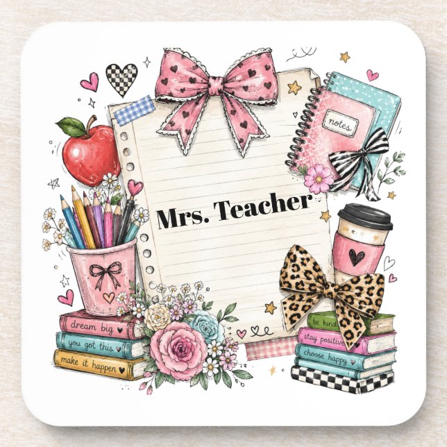 Posavasos personalizado para maestro, estilo lindo (Frente)