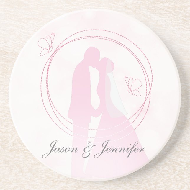 Posavasos Personalizado Romántico Dreamy Boda Rosa Bebida Pa (Frente)