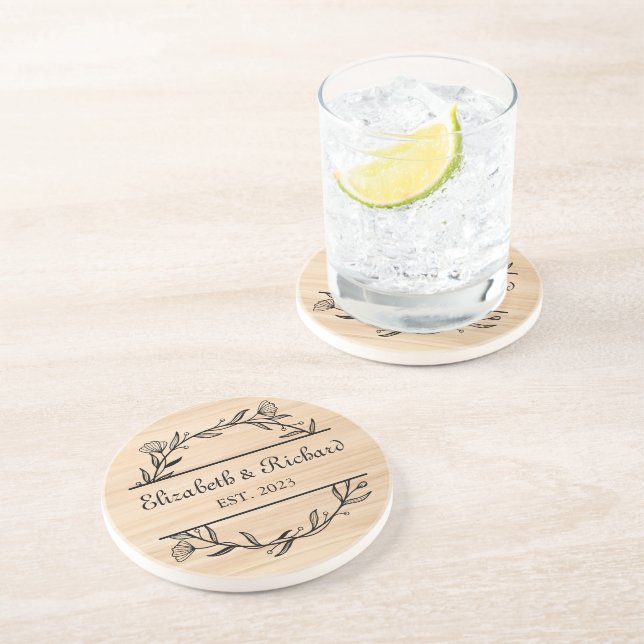 Posavasos Personalizado Rústico Único Rústico Boda Fecha (Lado)