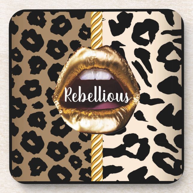 Posavasos Personalizado salvaje Oro labios Regalo Decoración (Frente)