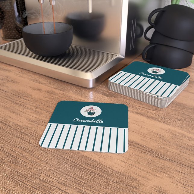 Posavasos Personalizado Strin Cupakes Bakery Store Coaster S (Custom Striped Cupcake Bakery Store Coaster Set)