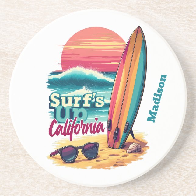 Posavasos Personalizado Text Surfing California (Frente)