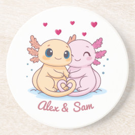 Posavasos Personalized Axolotl Valentine Sandstone Coaster