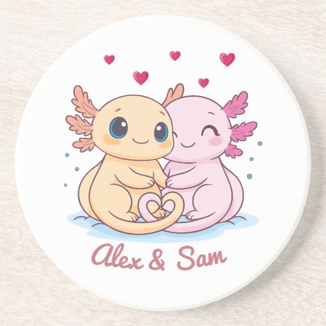 Posavasos Personalized Axolotl Valentine Sandstone Coaster (Frente)