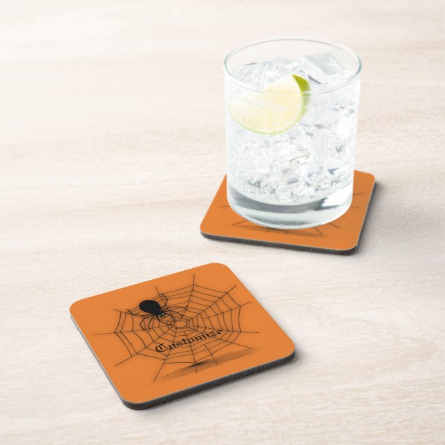 Posavasos Personalized Black & Orange Spider Web  Coasters (Lado Derecho)