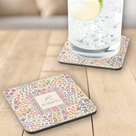 Posavasos Personalized Floral & Plaid Coaster Set