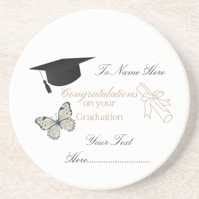 Posavasos Personalized Graduation with Butterflies and Hat (Frente)