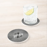 Posavasos Personalized Gray Vintage Pinstripe Retro Monogram<br><div class="desc">This design features a vintage pattern of black pinstripes on a charcoal gray background. Personalize it with your monogram initial in black and your name in white retro script.</div>