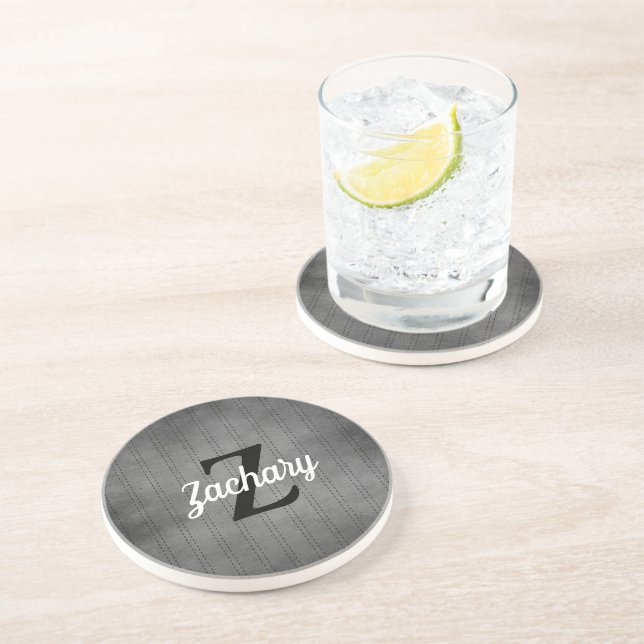 Posavasos Personalized Gray Vintage Pinstripe Retro Monogram (Lado)