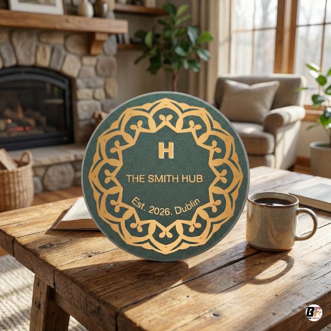 Posavasos Personalized Green & Gold Mandala "The Smith Hub", (Subido por el creador)