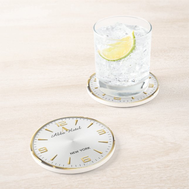 Posavasos Personalized Hotel Name Luxury Gold Silver  (Lado)