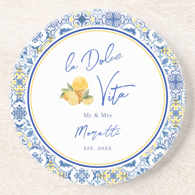 Posavasos Personalized Mediterranean Tile Newlywed Home (Frente)