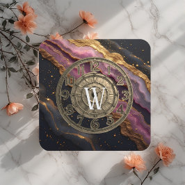 Posavasos Personalized Monogram Agate Pink Rustic Metal Luxe