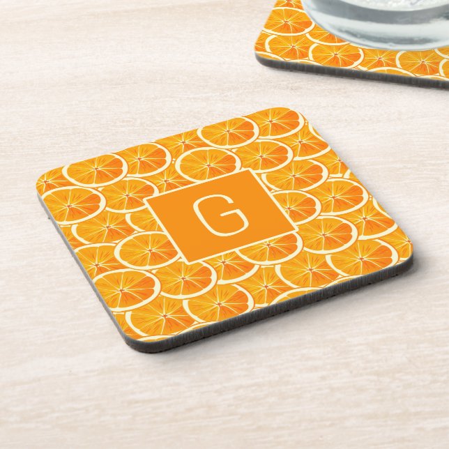 Posavasos Personalized Orange Citrus Monogram Square Coaster (Lado Izquierdo)