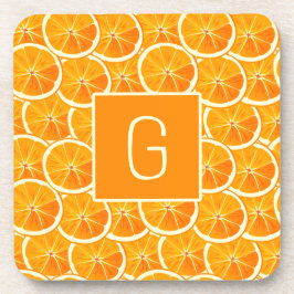 Posavasos Personalized Orange Citrus Monogram Square Coaster