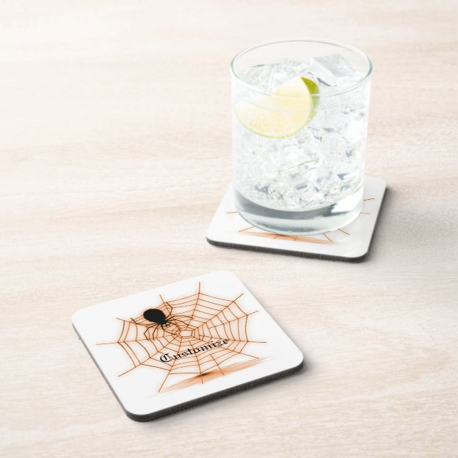 Posavasos Personalized Orange & White Spider Web  Coasters (Lado Derecho)