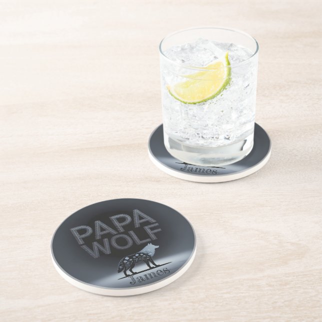 Posavasos Personalized Papa Wolf Nature Silhouette (Lado)
