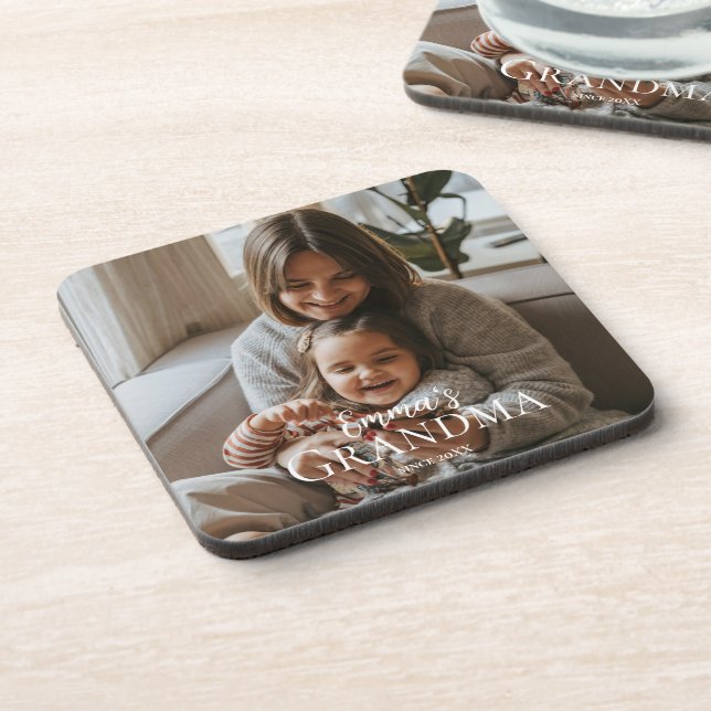 Posavasos Personalized Photo & Custom Text Grandma Since -  (Lado Izquierdo)