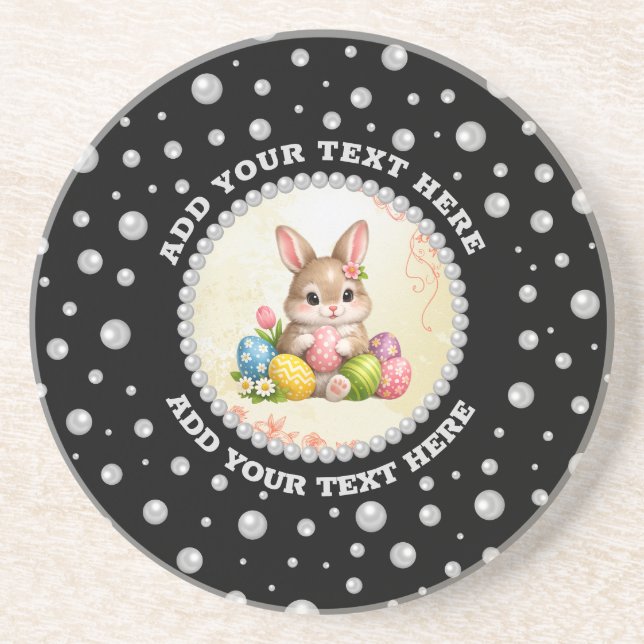 Posavasos Personalized Photo with Pearls Circle on Black (Frente)