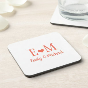 Posavasos Personalized Square Coaster with Initials and Hear