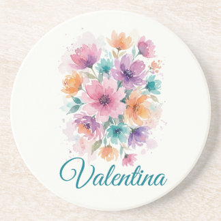 Posavasos Personalized Watercolor Floral Name Coaster