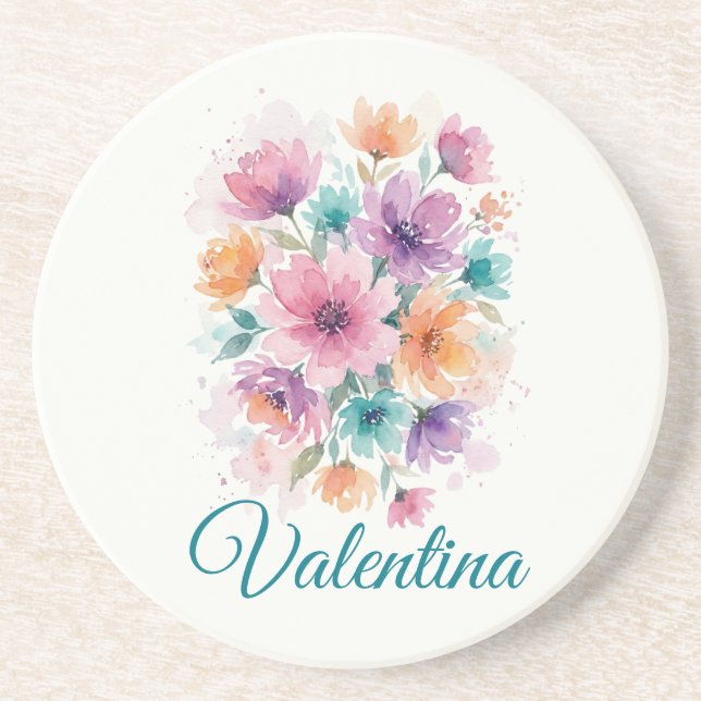 Posavasos Personalized Watercolor Floral Name Coaster (Frente)