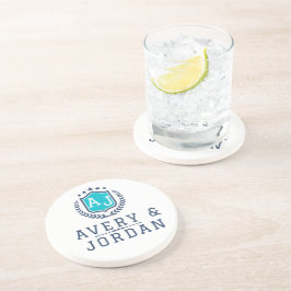 Posavasos Personalized wite blue Monogram Wedding