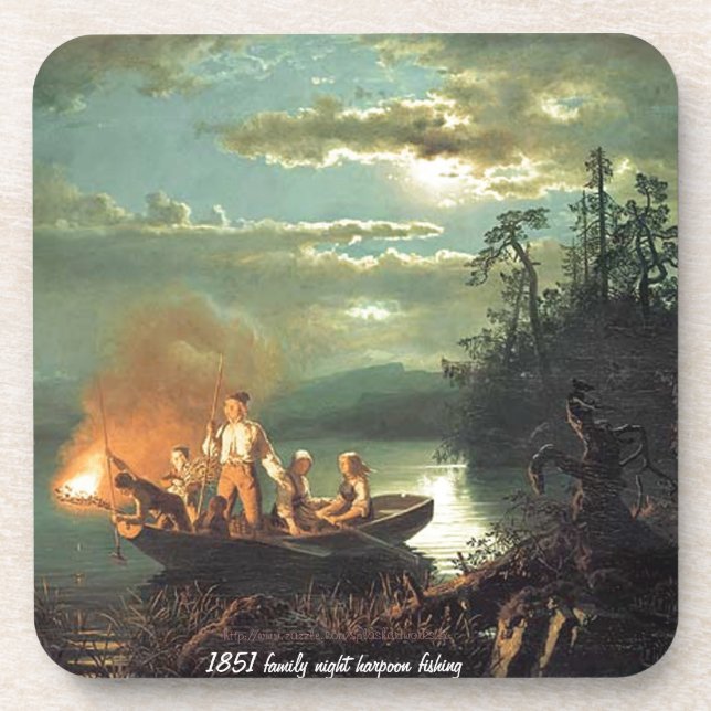 Posavasos "Pesca de arpón en la noche familiar de 1851" (Frente)