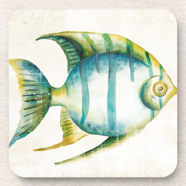 Posavasos Pescado acuario azul y amarillo (Frente)