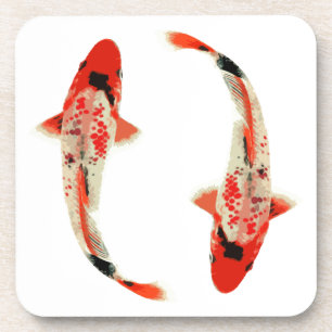 Posavasos Pescado de Koi Rojo, Blanco y Negro