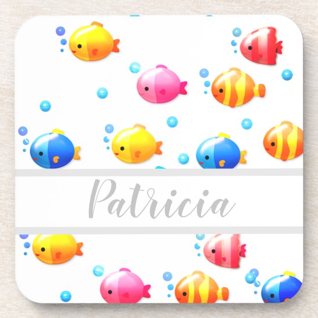 Posavasos Pescado feliz y colorido con burbujas (Frente)