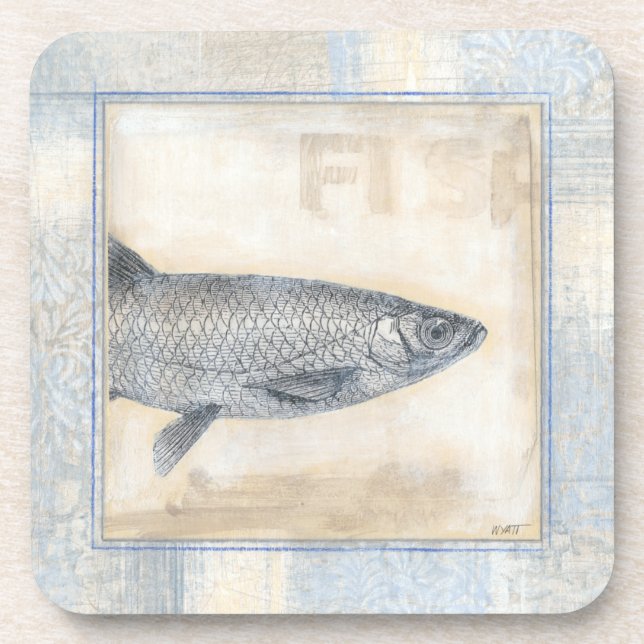 Posavasos Pescado gris en fondo beige (Frente)