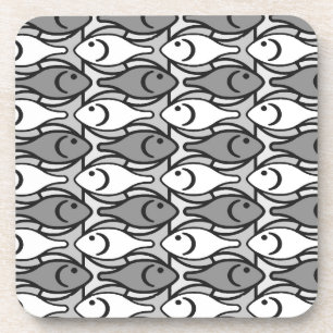 Posavasos Pescado moderno de medio siglo, gris, blanco y neg
