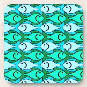 Posavasos Pescado moderno de medio siglo, jade green y aqua